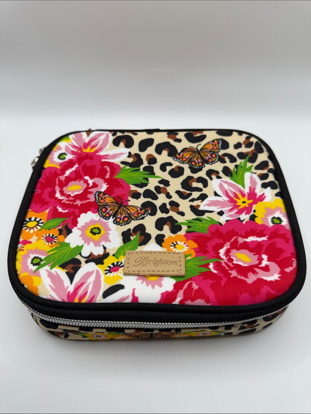 New Brighton Floral & Leopard Travel Jewelry Case - Pink, Cream, in Black, Green